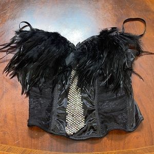 Black Custom made Bustier with feathers rhinestone padding